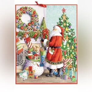 Caspari Santa at the Mantel Advent Calendar 13x16’